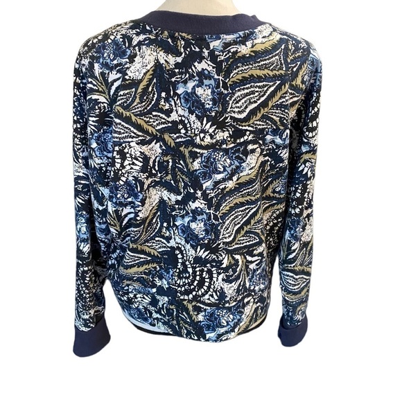 Joie Caleigh Floral Print Sweatshirt Cropped Blue MultiColor Thumb Holes Relaxed - Picture 2 of 9